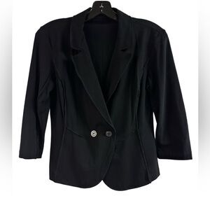 Nic & Zoe Black Lightweight Knit Double Breasted Blazer Jacket Size PS